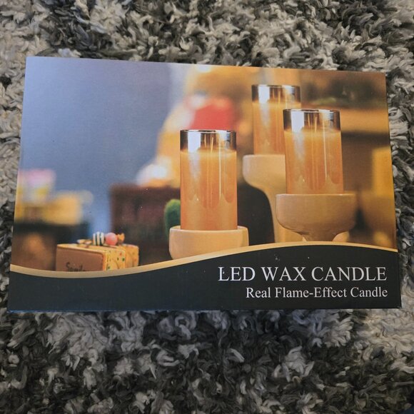 ✨ NEW Real Wax LED Flame-Effect Pillar Candle in Glass Holder - Picture 1 of 4